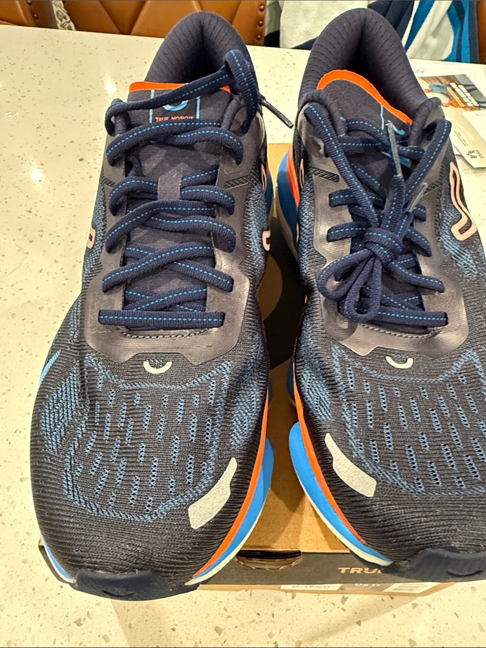 True Motion Men's Navy Athletic Running Shoes with Orange Accents